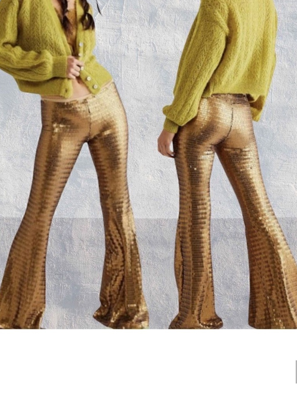 Free People Metallic Bronze/Gold Sequin Flare Pants | M
